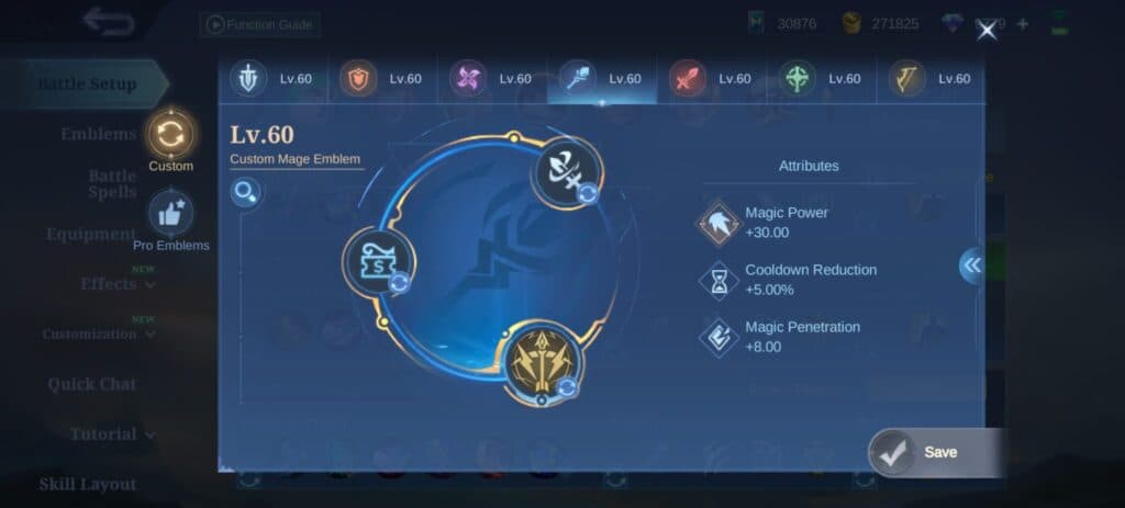 Chang'e emblem build guide in MLBB (Screenshot via esports.gg)