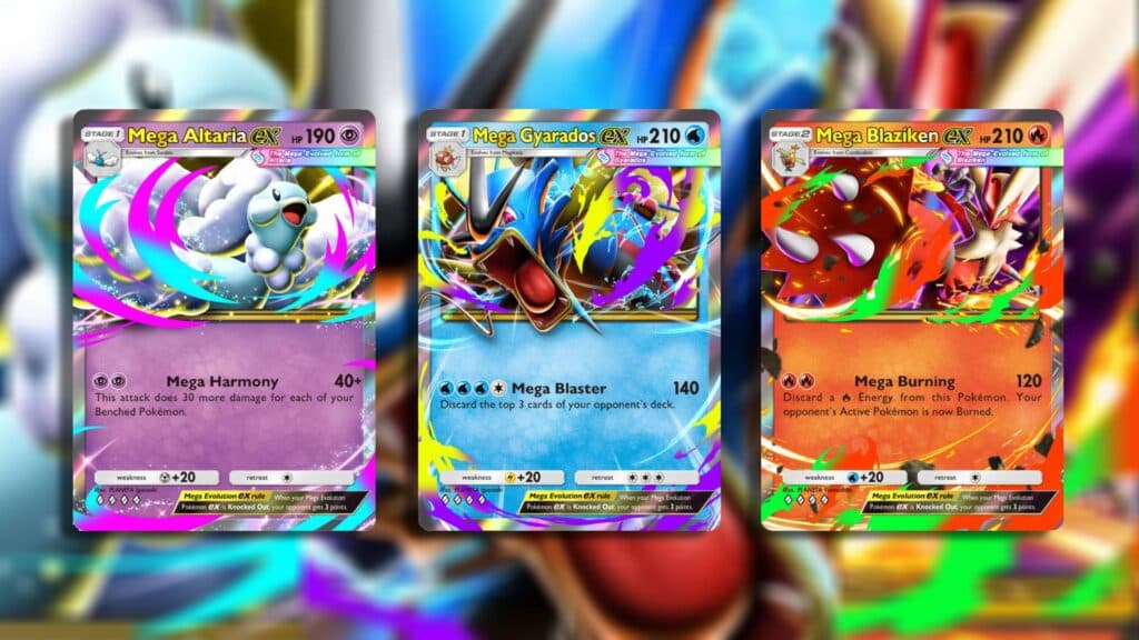 Mega Altaria ex, Mega Gyarados ex, and Mega Blaziken ex (Image via esports.gg)