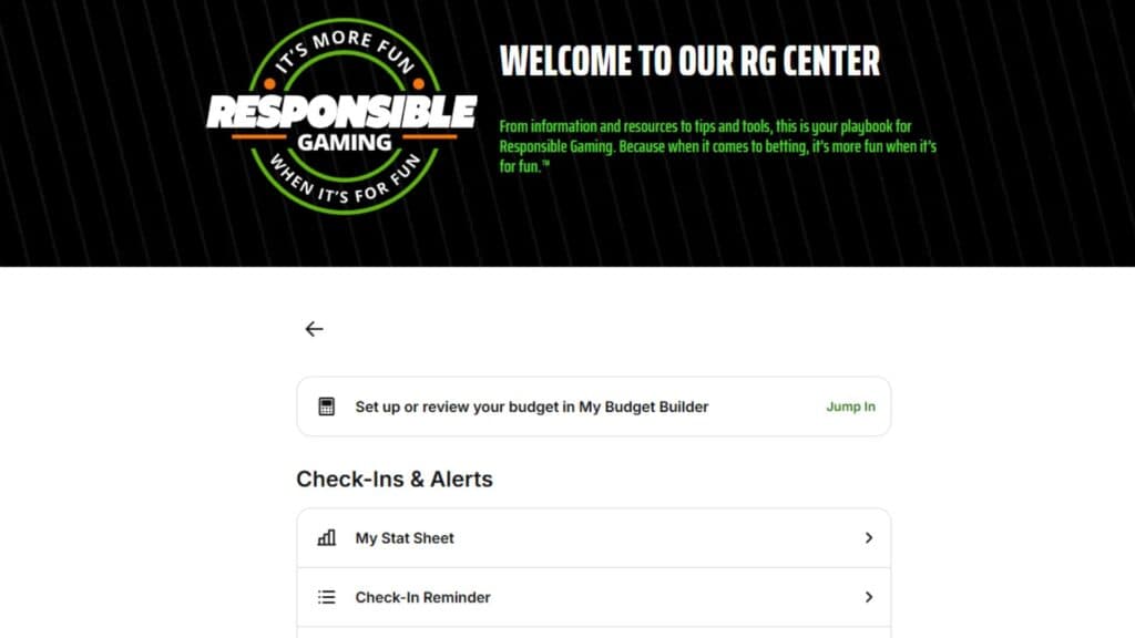 Screenshot of DraftKings' Responsible Gambling Center (Image via DraftKings)
