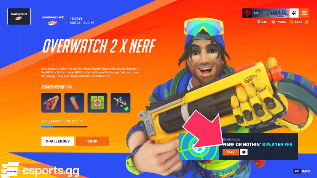 How to access the Nerf or Nothin' game mode in Overwatch 2 (Screenshot via esports.gg)