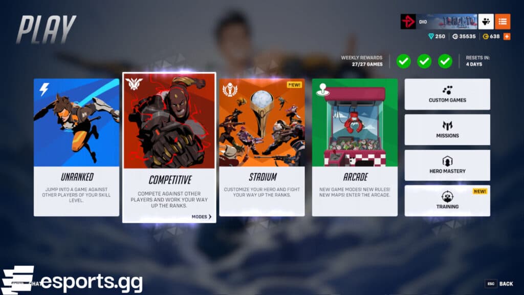 How to access Competitive mode in Overwatch 2 (Screenshot via esports.gg)
