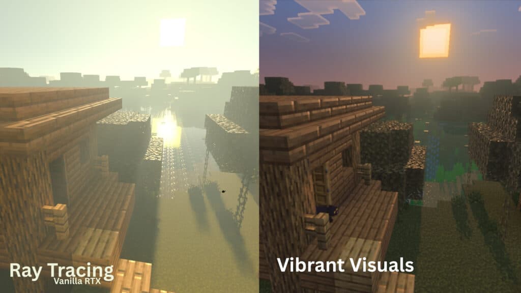 Comparison between RTX ray tracing and Vibrant Visuals. (Screenshot via esports.gg)
