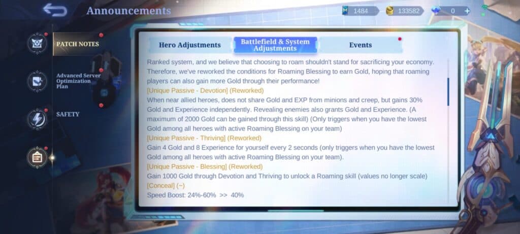 Majot Roamer rework in the MLBB Advanced Server. (Screenshot via esports.gg)