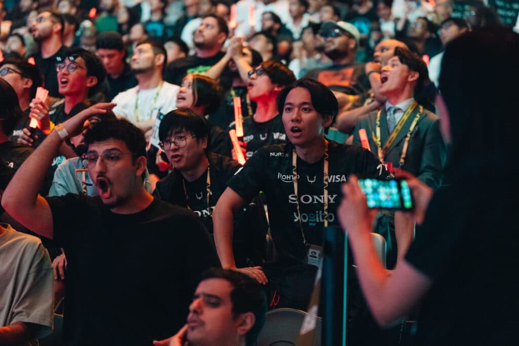 Tokido and Fuudo in the EWC crowd (Photo via Esports World Cup | Jianhua Chen)