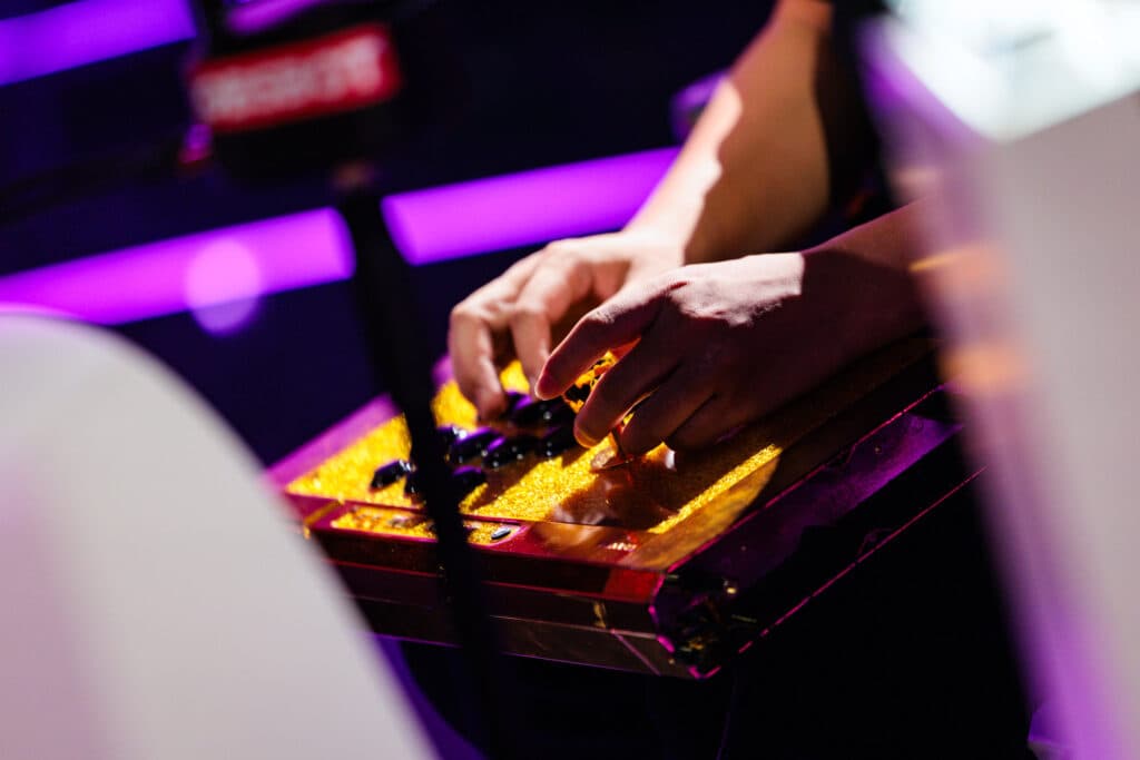 Xiao Hai's golden controller of an EVO Champion (Photo via Esports World Cup | Adela Sznajder)