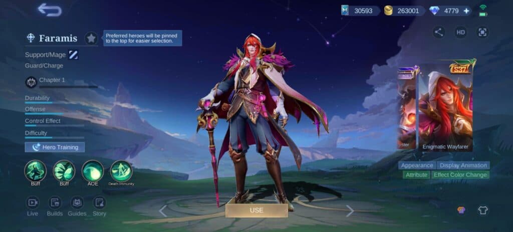 MLBB Ranked 37 Faramis Skin - Enigmatic Wayfarer (Screenshot via esports.gg)