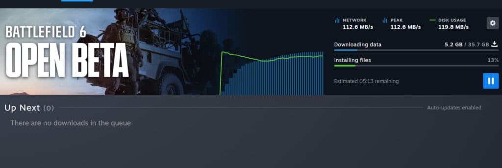 The Battlefield 6 beta preload beginning on Steam. Screenshot by esports.gg