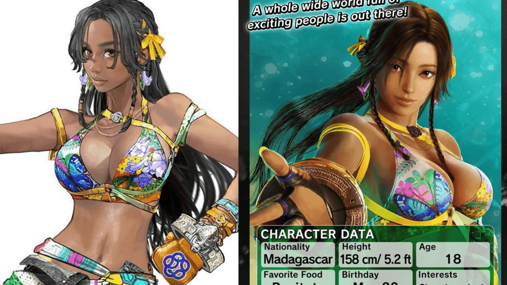 Original Miary Zo concept art versus her in-game model shown at EVO 2025