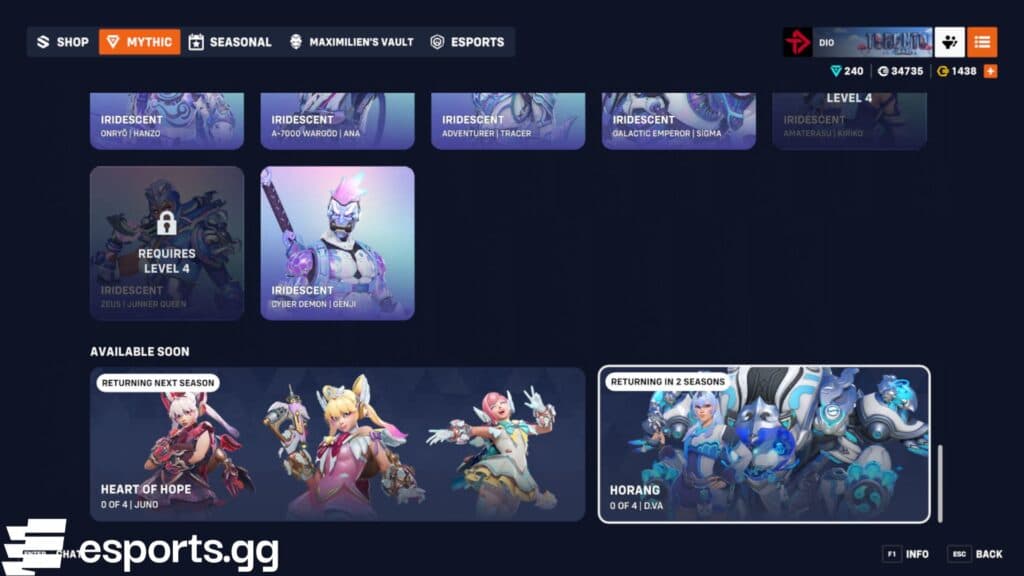 You must wait to access past mythic skins (Screenshot via esports.gg)