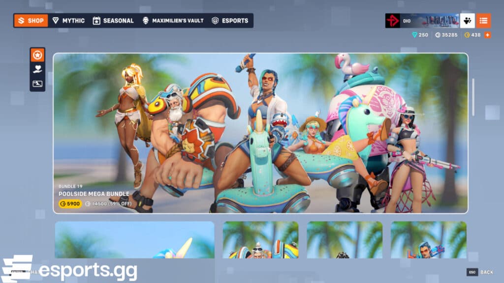 Some Overwatch 2 Poolside skins can be unlocked via the in-game shop (Screenshot via esports.gg)