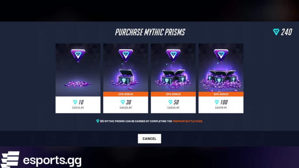 Mythic Prisms in the shop (Screenshot via esports.gg)