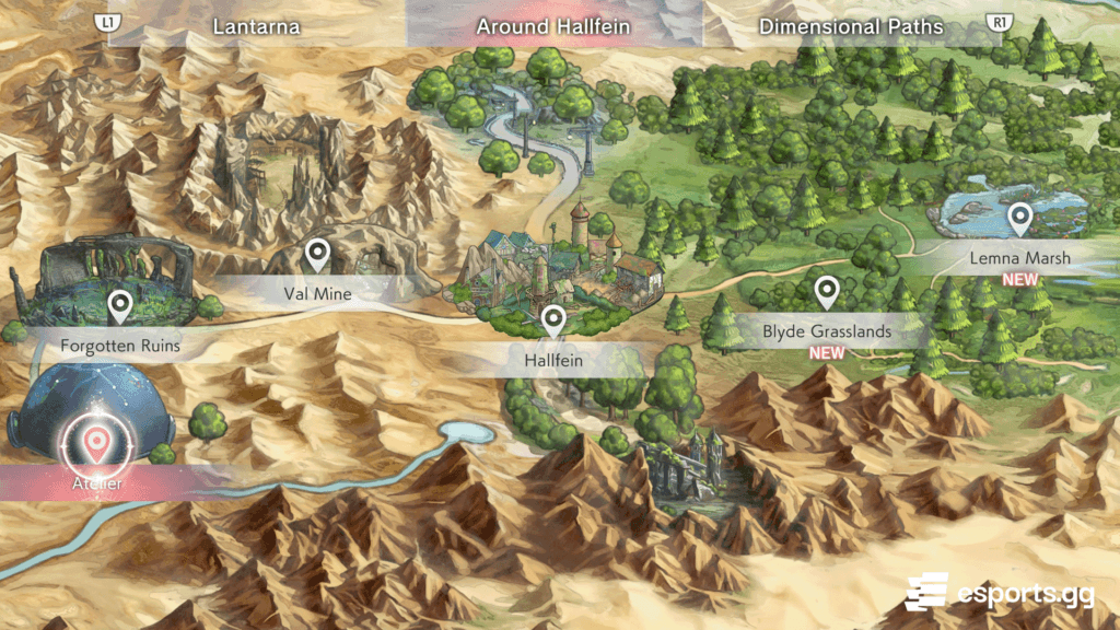 The world map in the early chapters of Atelier Resleriana: <em>The Red Alchemist & The White Guardian</em>