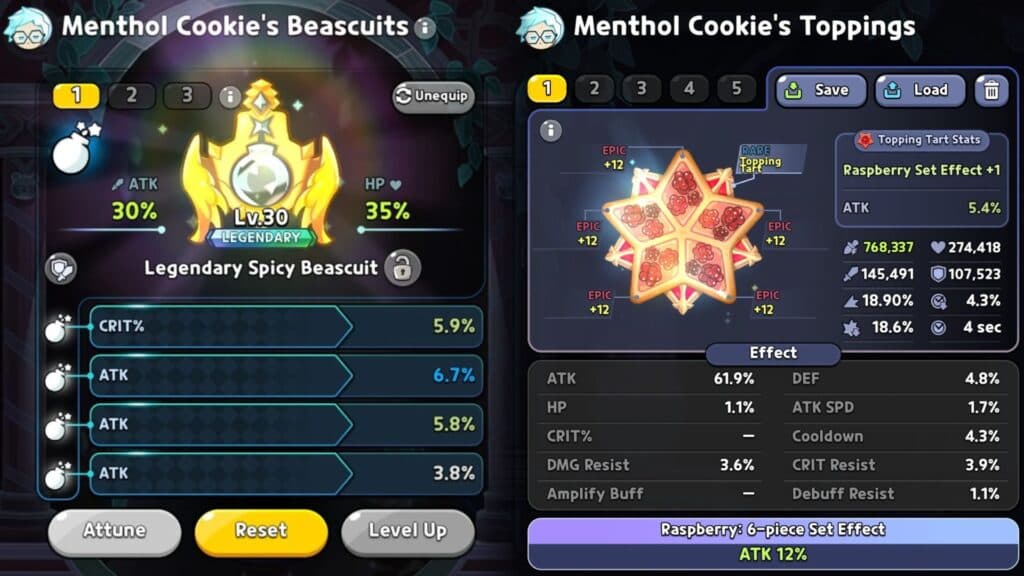 Recommended Beascuits and Toppings for Menthol Cookie (Screenshot via esports.gg)