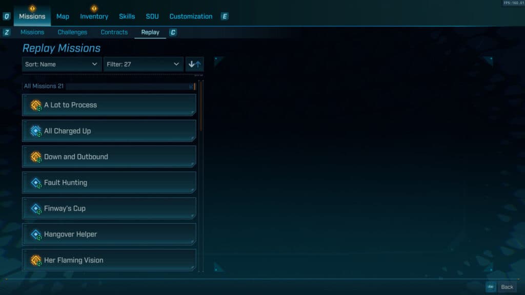 The replay mission menu in Borderlands 4. Screenshot by esports.gg