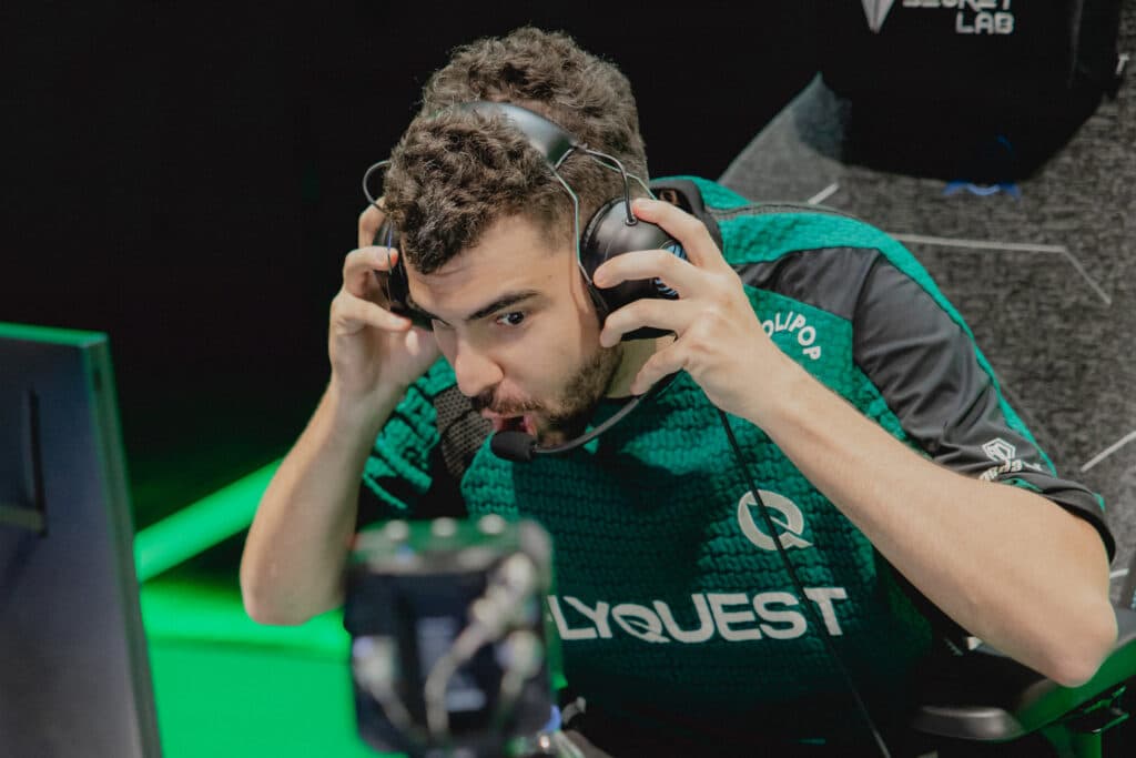 FlyQuest Bwipo on stage at the LTA (Image via <a href="https://www.flickr.com/photos/ltanorth/54727744124/in/photostream/">Riot Games Flickr</a>)