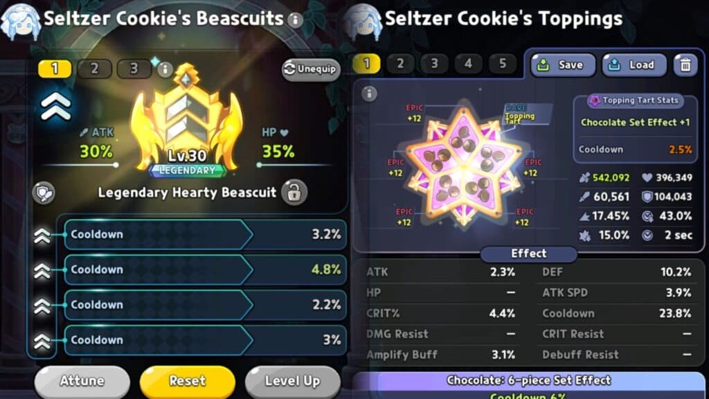 Recommended Beascuits and Toppings for Seltzer Cookie (Screenshot via esports.gg)