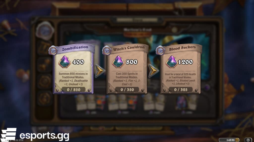 The Hallow's End quests in Hearthstone (Screenshot via esports.gg)