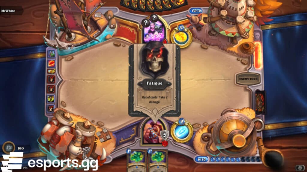 Fatigue in Hearthstone (Screenshot via esports.gg)