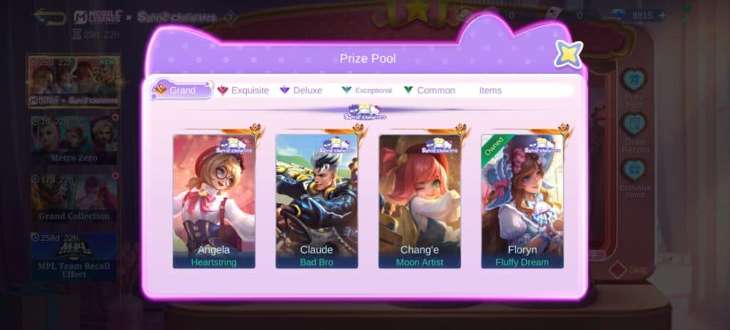 The Bingo minigame will prioritize collab skins you don't own yet. (Screenshot via esports.gg)