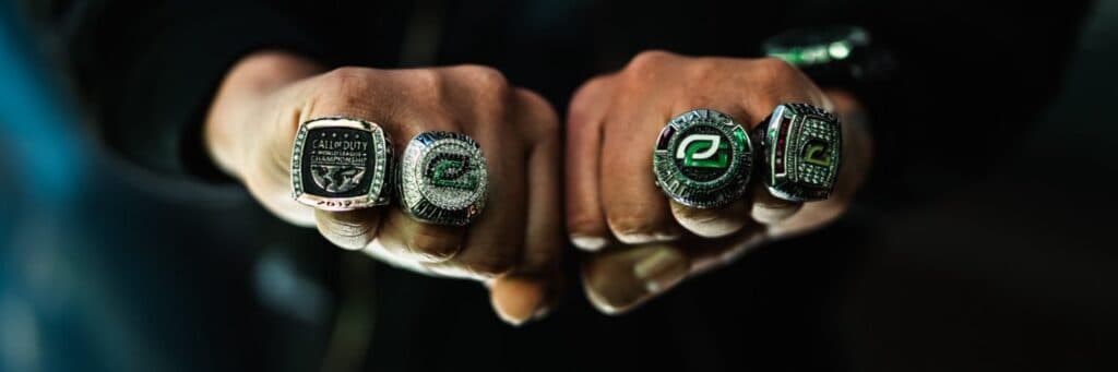OpTic Gaming's Call of Duty Championship rings (Image via <a href="https://x.com/H3CZ">H3CZ</a>)