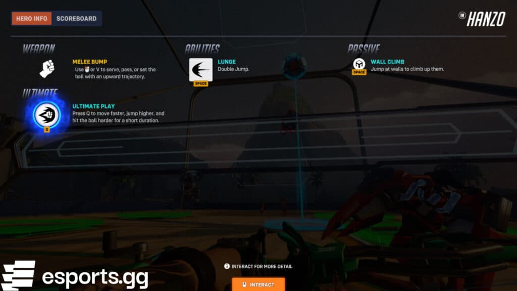 Hanzo's abilities in Winston's Beach Volleyball (Screenshot via esports.gg)