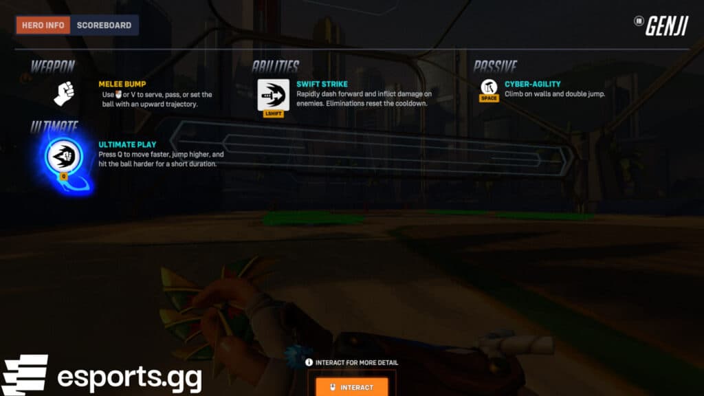 Genji's abilities in Winston's Beach Volleyball (Screenshot via esports.gg)