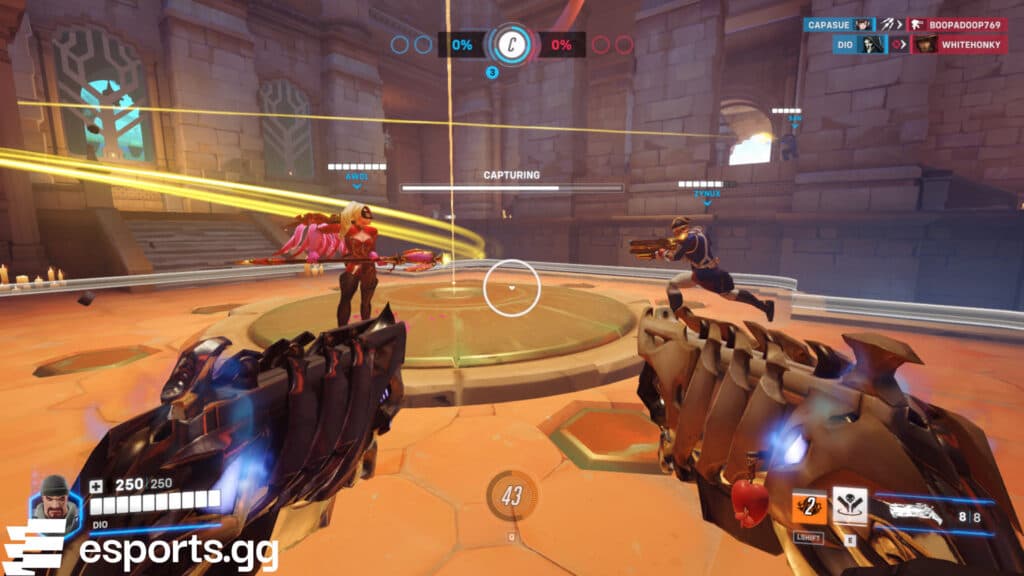 Reaper, Mercy, Soldier: 76, Ana, D.Va, Torbjorn, and Cassidy are playable heroes in Overwatch Classic GOATS (Screenshot via esports.gg)