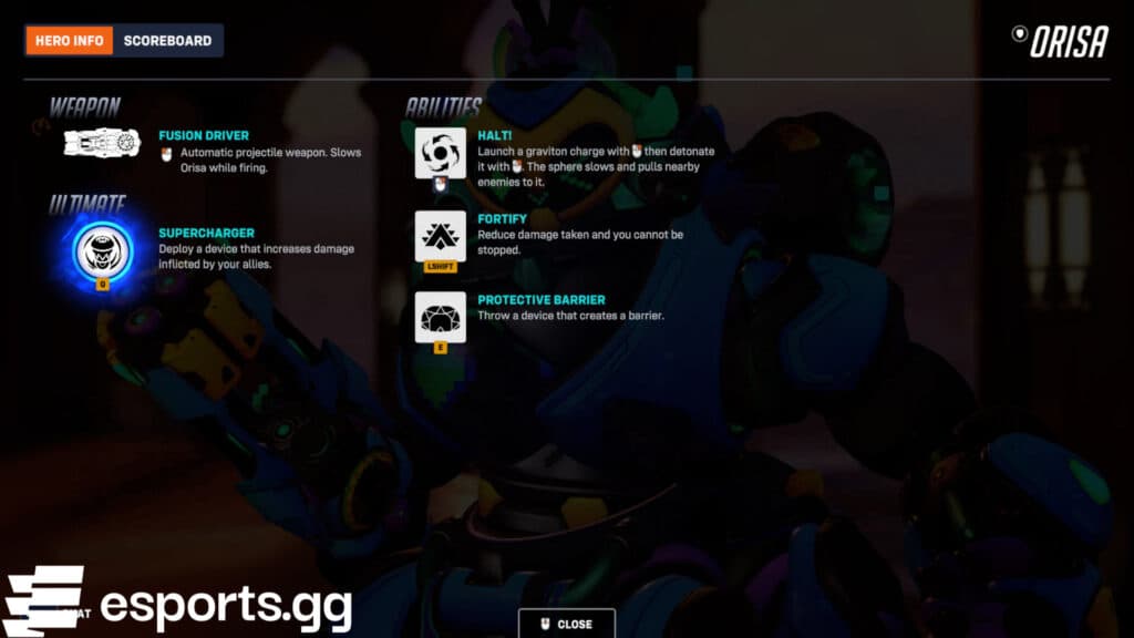 Orisa's kit (Screenshot via esports.gg)