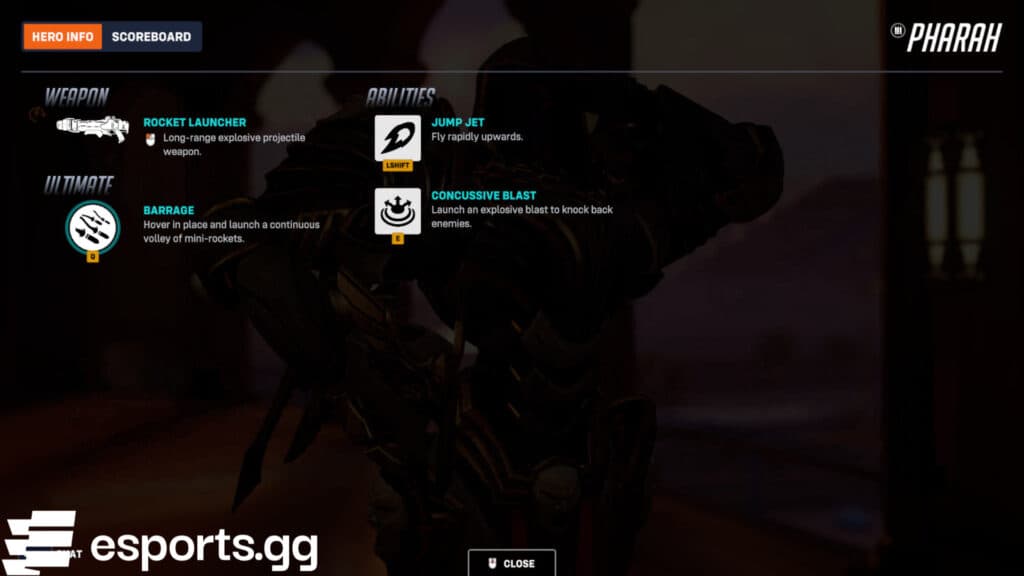 Pharah's kit (Screenshot via esports.gg)