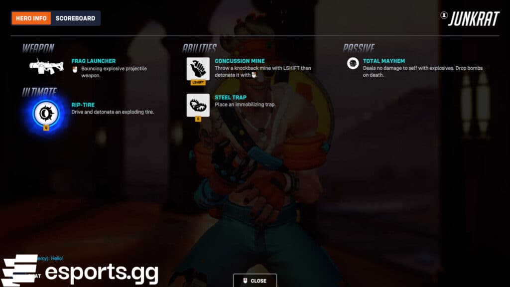 Junkrat's kit (Screenshot via esports.gg)