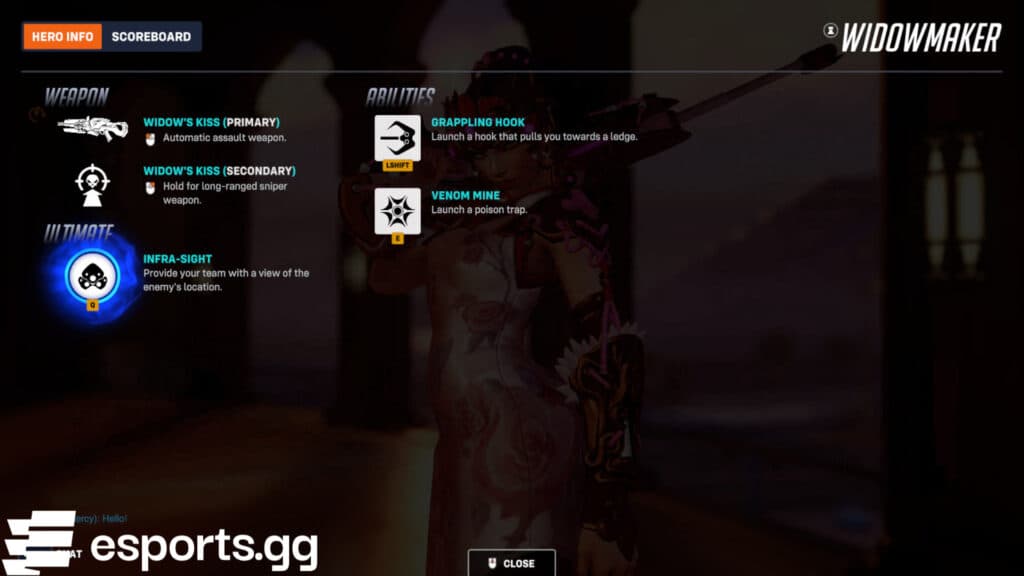 Widowmaker's kit (Screenshot via esports.gg)