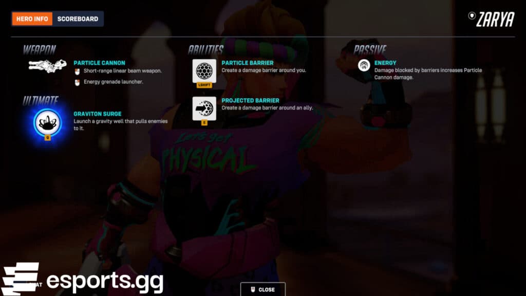 Zarya's kit (Screenshot via esports.gg)
