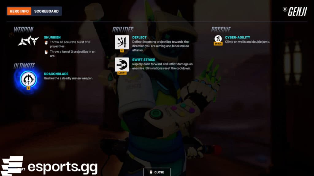 Genji's kit (Screenshot via esports.gg)