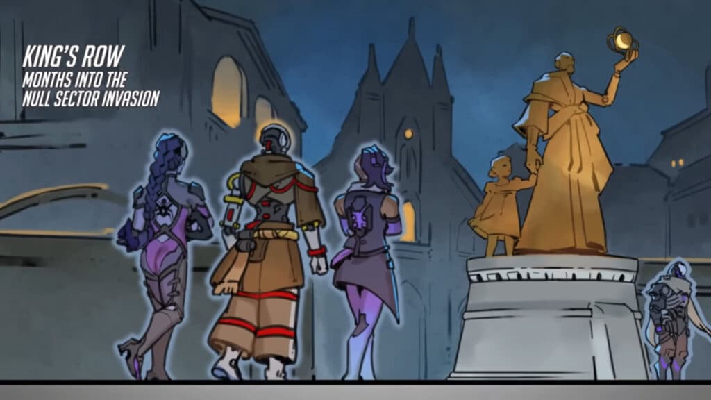 Widowmkaer and Sombra taking Zenyatta to Ramattra (Image via Blizzard Entertainment)