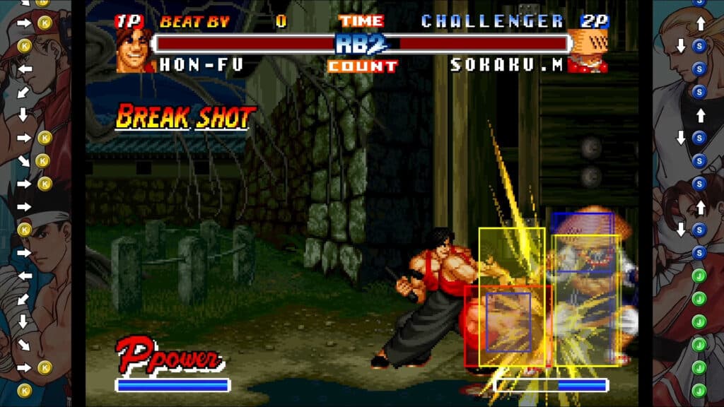 Screenshot of how the hitbox viewer works in Practice Mode (Image via SNK Corporation)