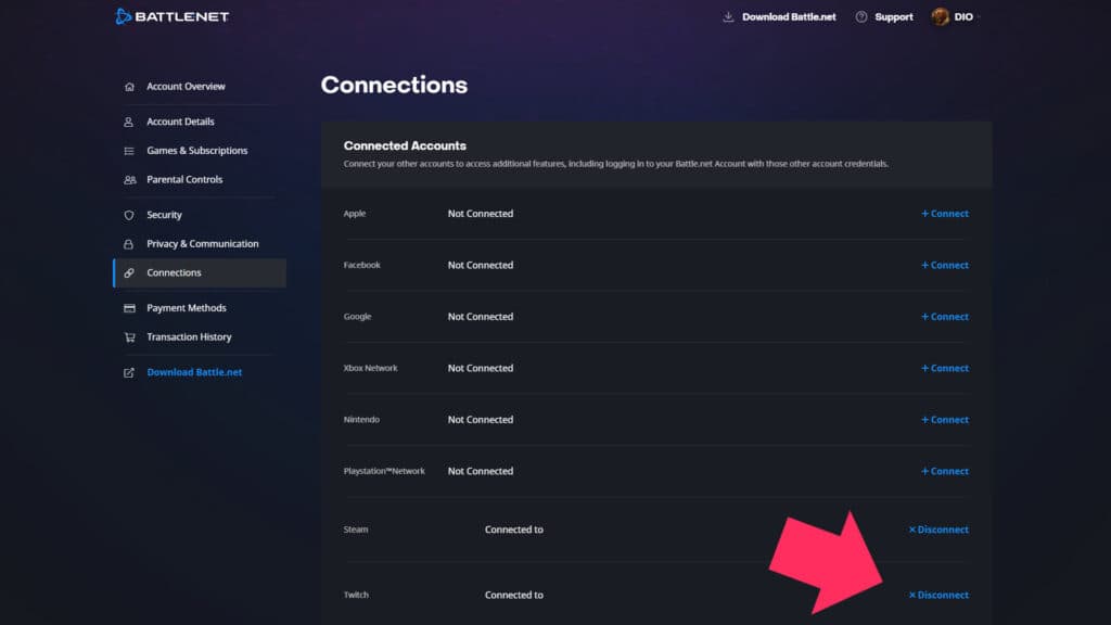 Connecting your Twitch and Battle.net accounts (Screenshot via esports.gg)
