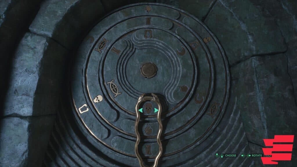 Align the symbols in the correct order to open the door (Screenshot via esports.gg)