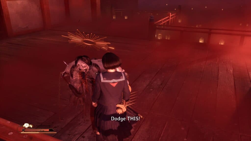 The best time to unleash consecutive attacks on Sakuko is when she screams “Dodge This!” and lunges towards Hinako. (Screenshot by esports.gg)