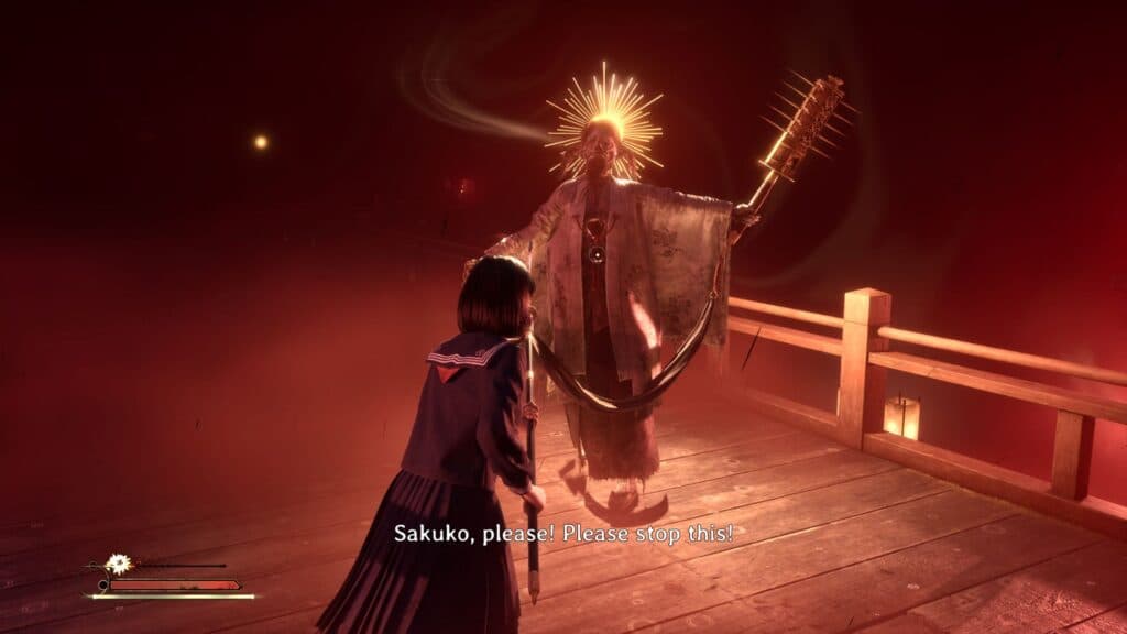 Interrupt Sakuko's glowing charged attack to avoid taking damage. (Screenshot by esports.gg)