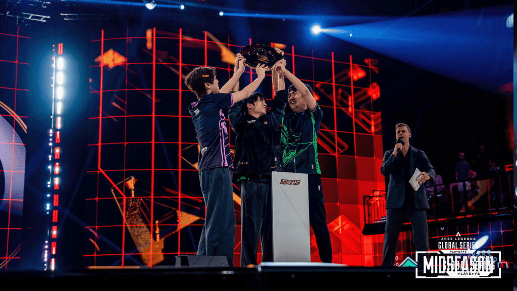 VK Gaming lifting the Mid-Season Playoffs trophy in Riyadh, Saudi Arabia in July 2025
