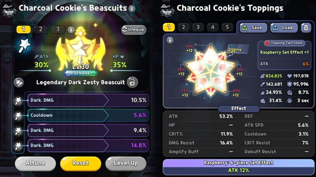 Recommended Beascuits and Toppings for Charcoal Cookie (Screenshot via esports.gg)
