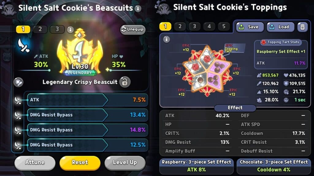 Recommended Beascuits and Toppings for Silent Salt Cookie (Screenshot via esports.gg)