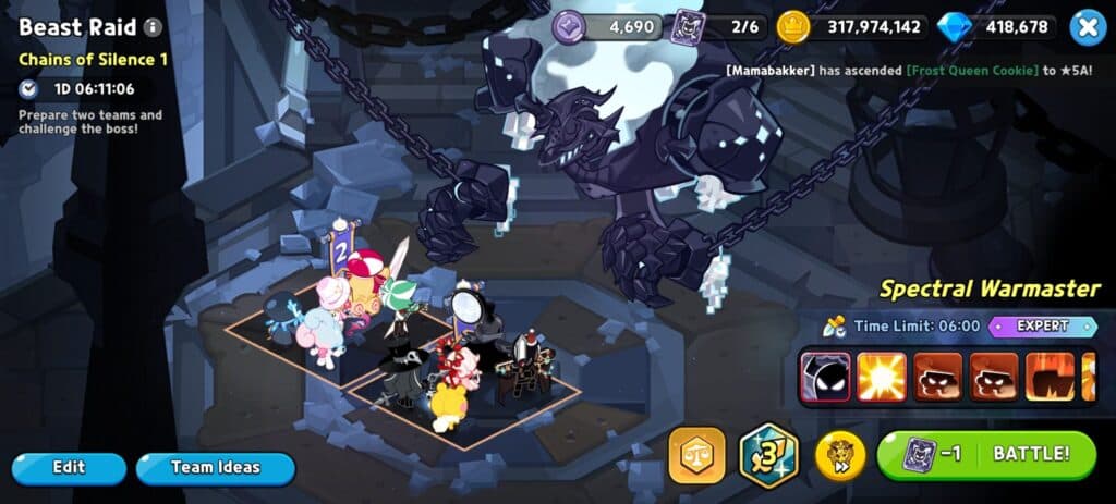 General lineup for Beast Raid Chains of Silence - Expert Mode (Screenshot via esports.gg)