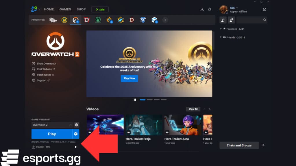 How to pre-download Overwatch 2 Season 19 (Screenshot via esports.gg)