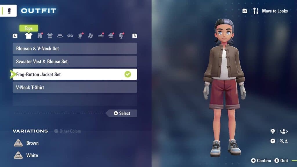 Outfit menu in Pokémon Legends: Z-A (Screenshot via esports.gg)