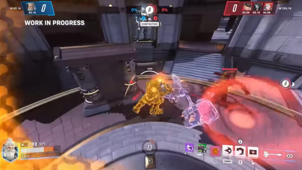 The Colossus Core Stadium Gadget on Reinhardt (Image via Blizzard Entertainment)