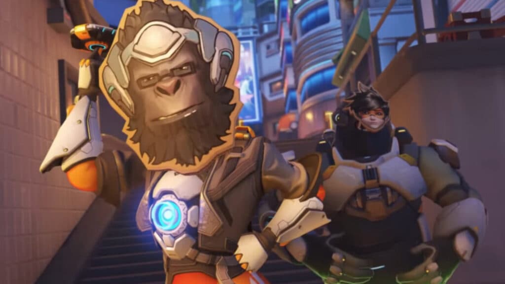 Tracer and Winston masks in Haunted Masquerade (Image via Blizzard Entertainment)