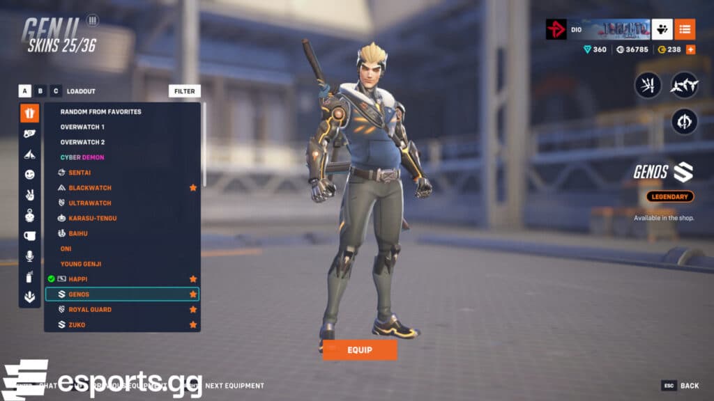 The Genos Genji skin in Overwatch 2 (Screenshot via esports.gg)