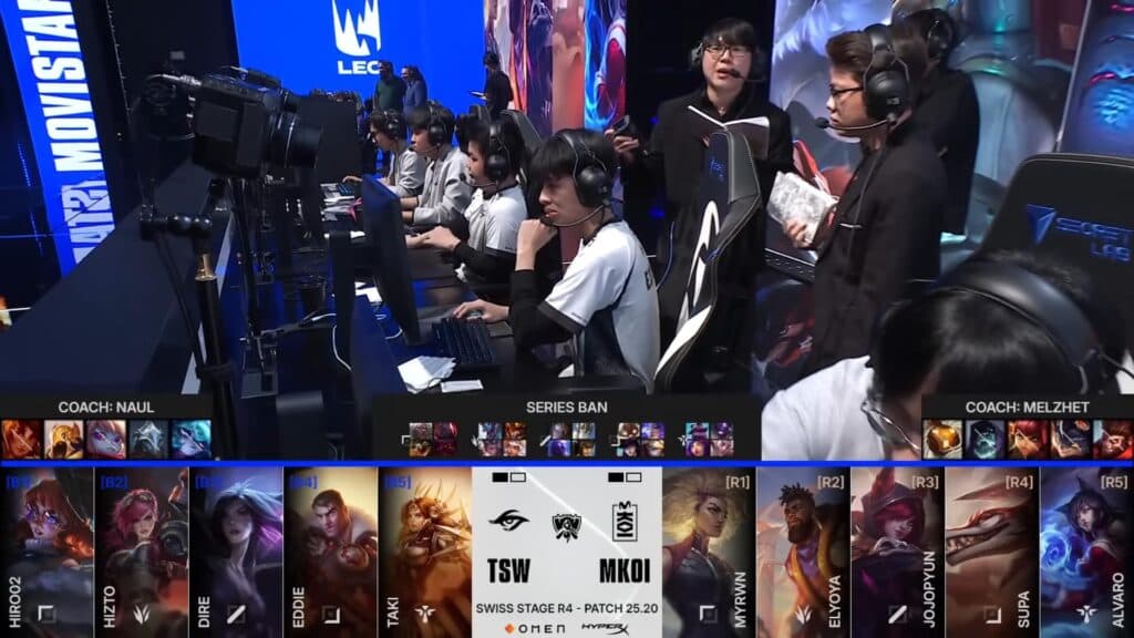 TSW vs MKOI game 3 that had the only Vex ban in Worlds 2025 Swiss Stage. (Screenshot by esports.gg via LoL Esports)