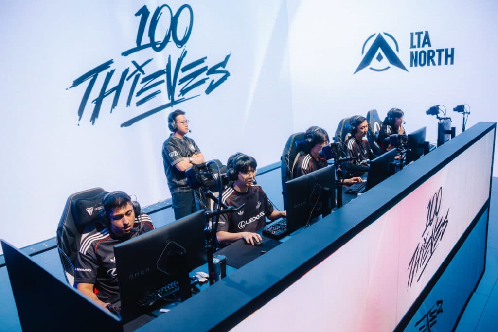 100 Thieves at LoL Worlds 2025 (Photo via Riot Games | Colin Young-Wolff)